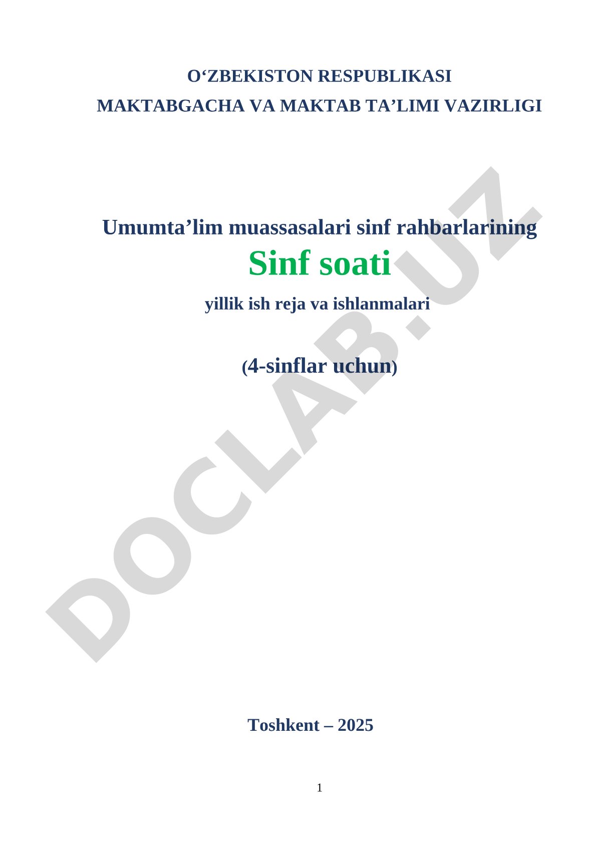 Sinf soati yillik ish rejasi