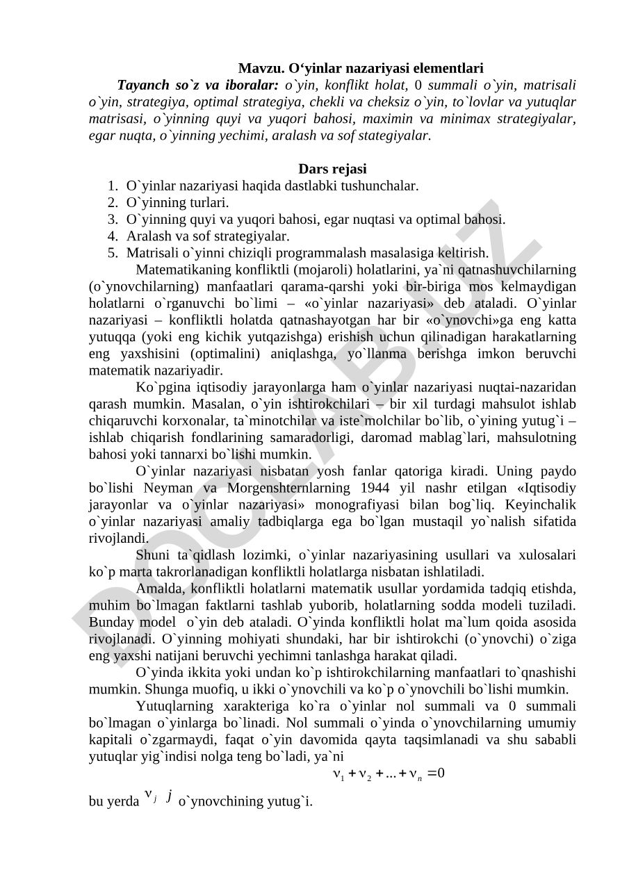 O‘yinlar nazariyasi elementlari