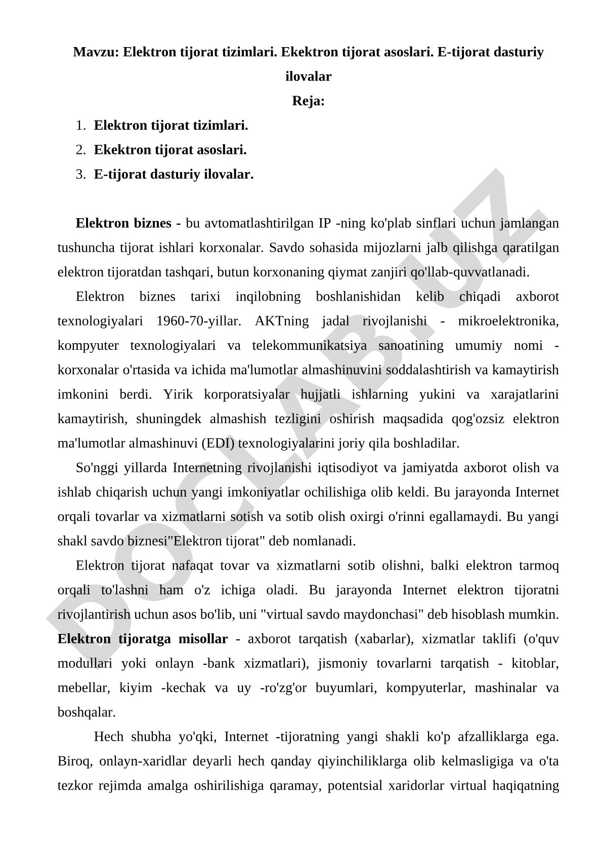 Elektron tijorat kurs ishi