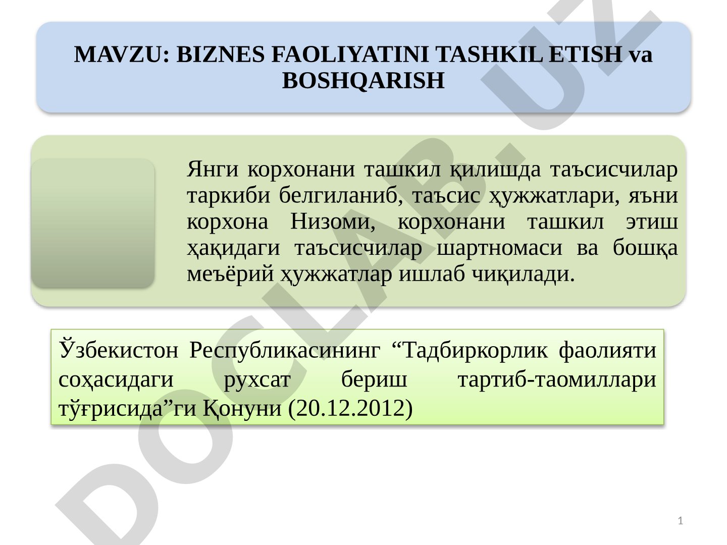Biznes faoliyatini tashkil etish va boshqarish