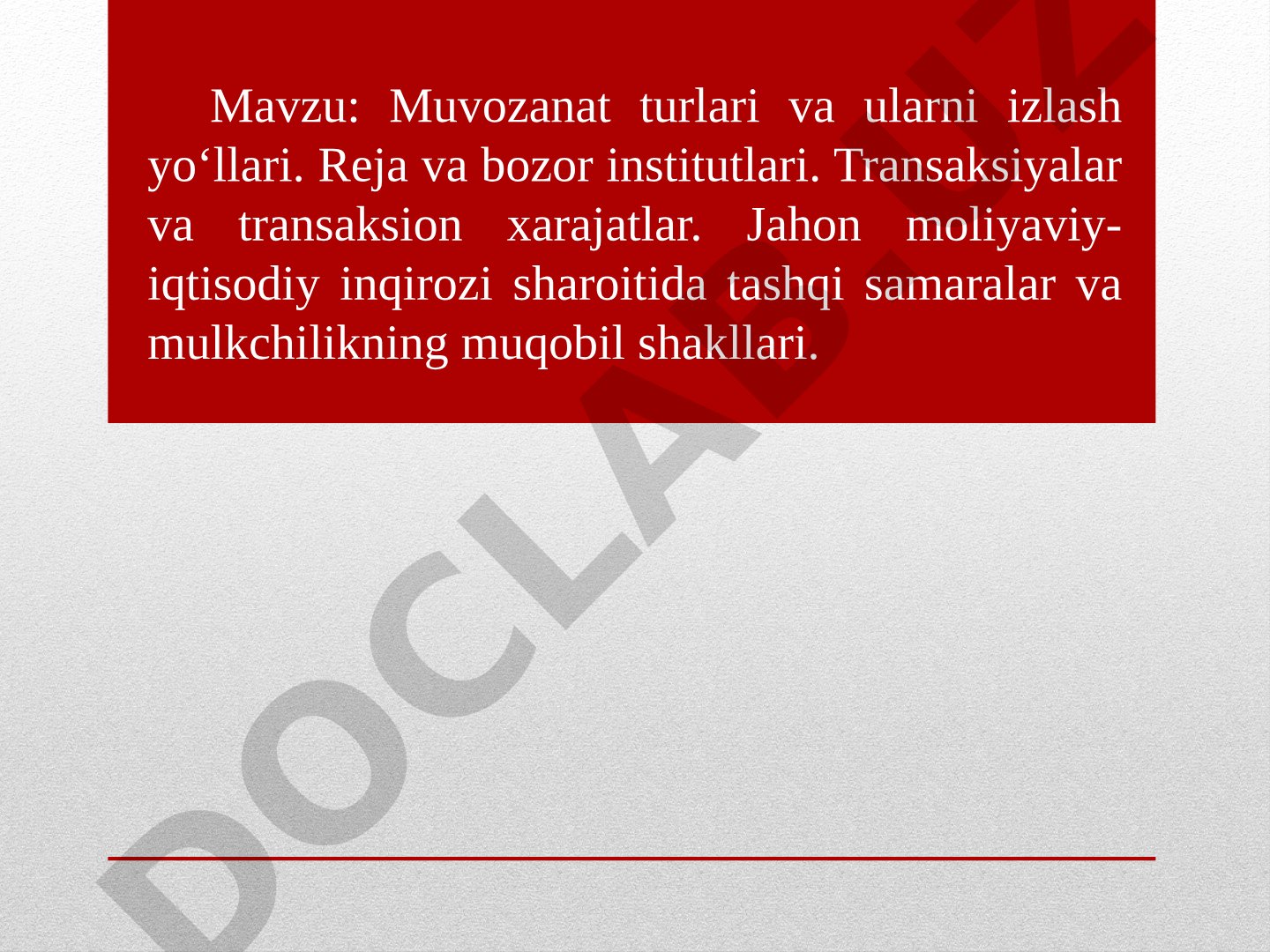 Iqtisodiy muvozanat taqdimoti