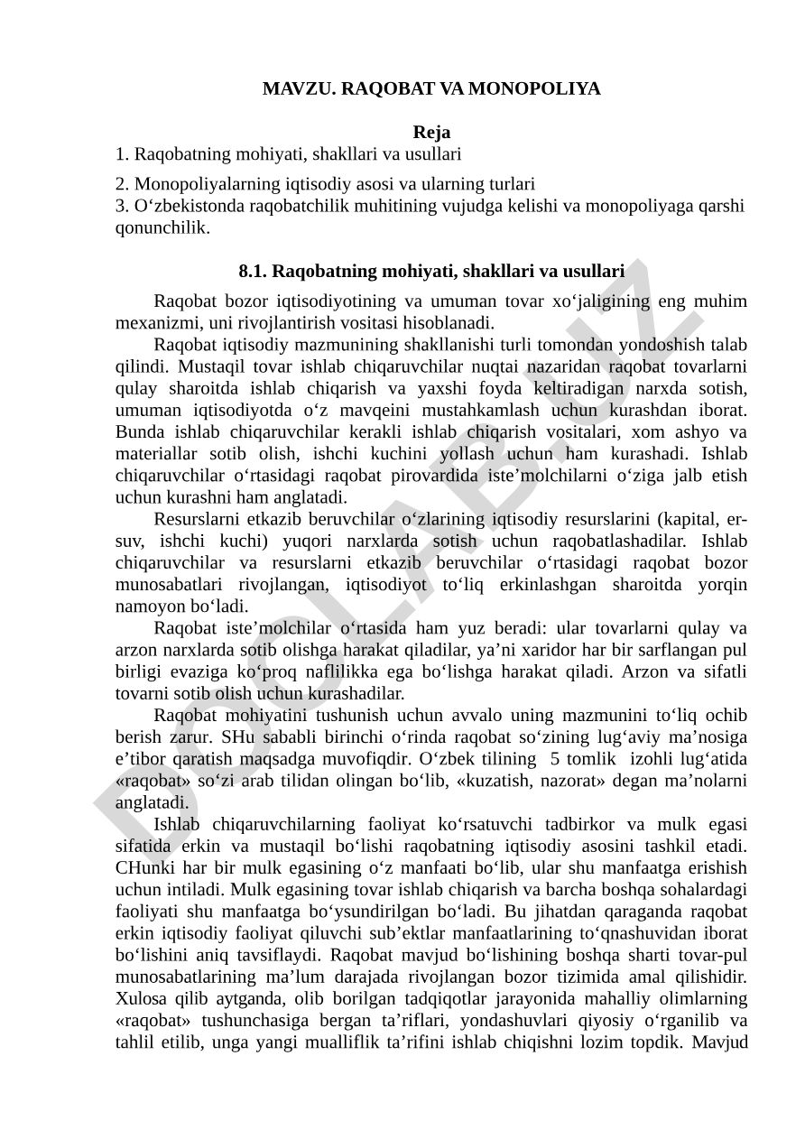 Raqobat va monopoliya