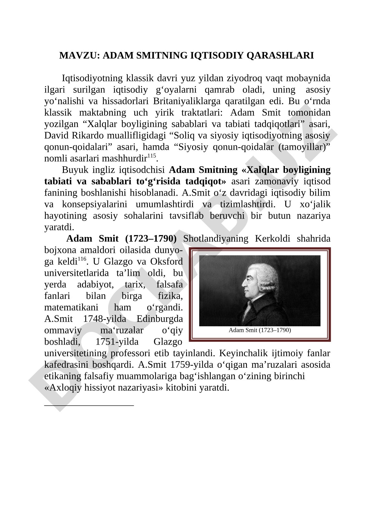 Adam Smit iqtisodiy qarashlari maqolasi