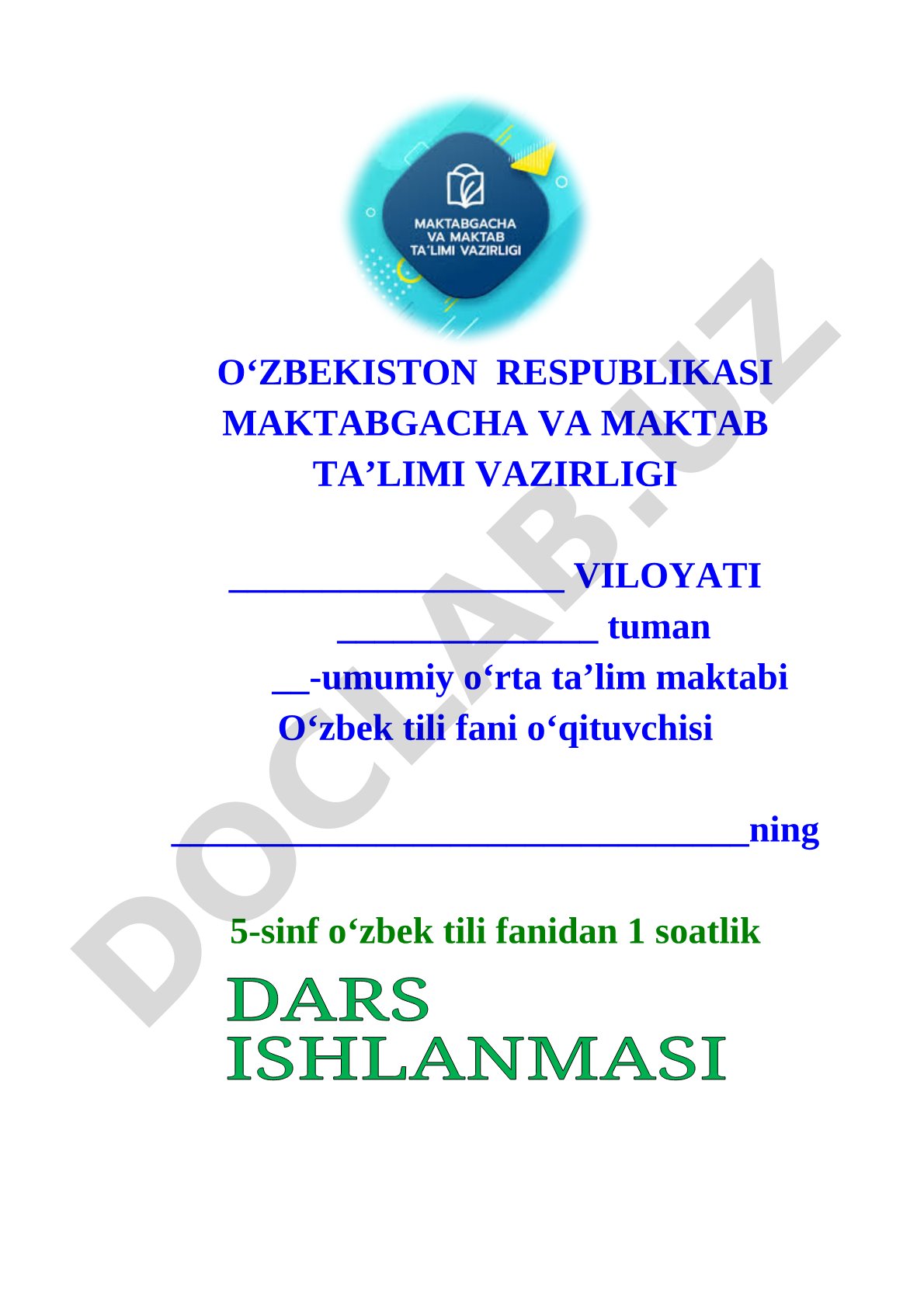 O‘zbek tili dars ishlanmasi