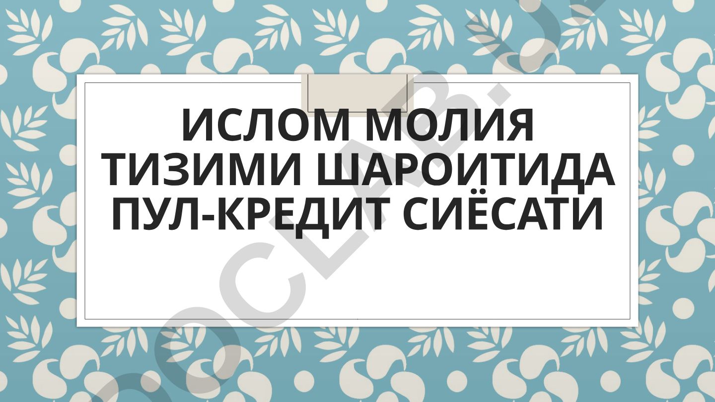 Ислом молия тизими шароитида пул-кредит сиёсати