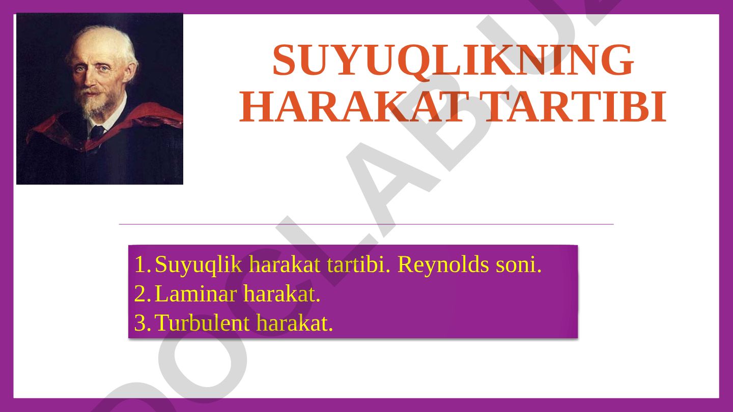 Suyuqlik harakat tartibi va Reynolds soni