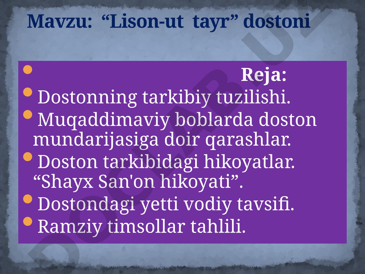Lison-ut tayr dostoni tahlili