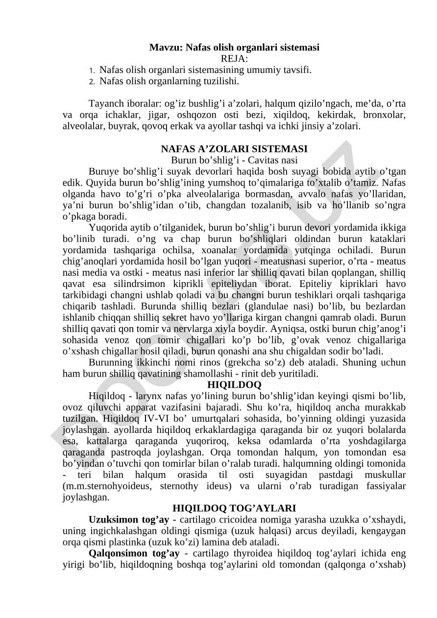 Nafas olish organlari sistemasi