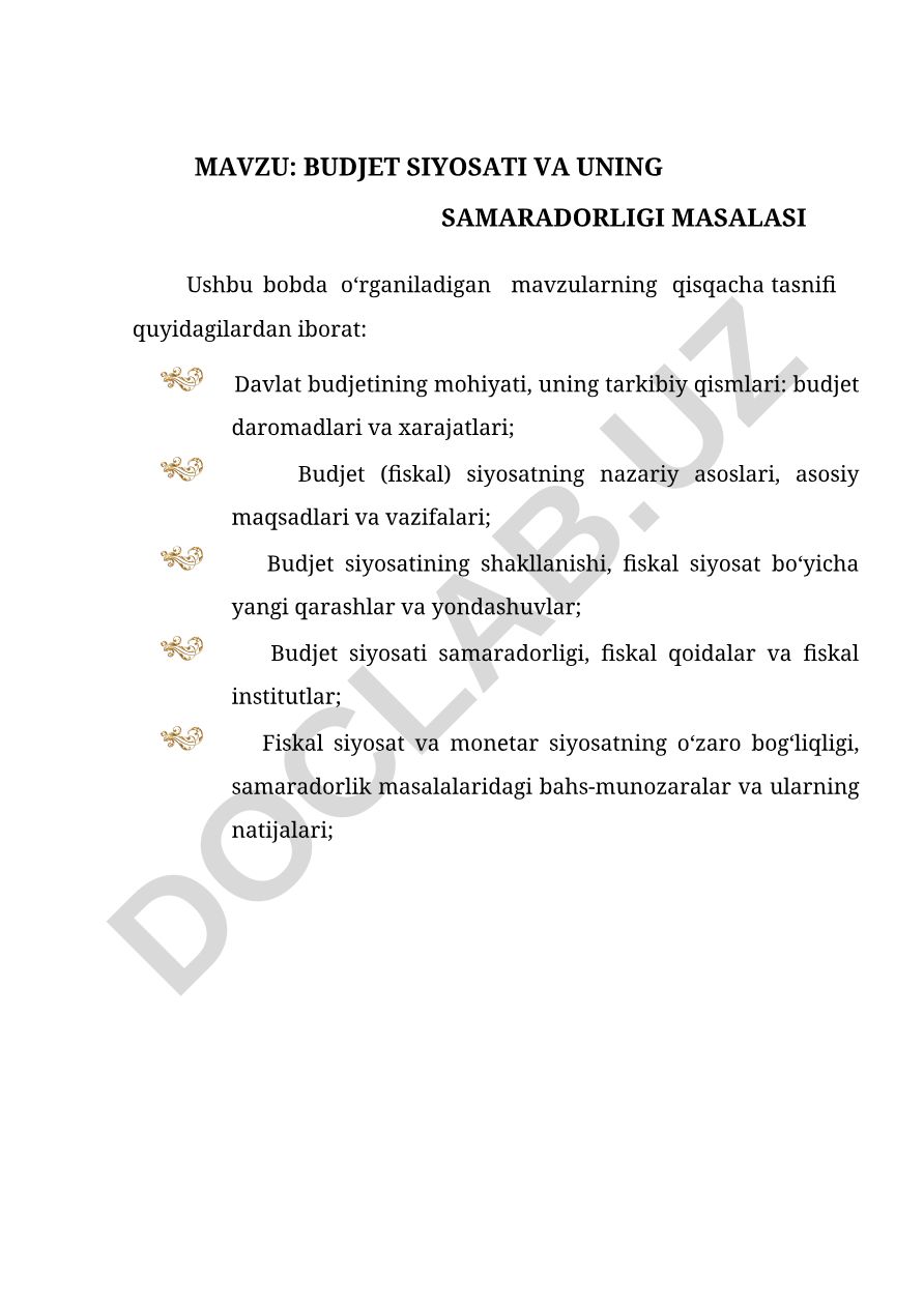 Budjet siyosati va uning samaradorligi masalasi