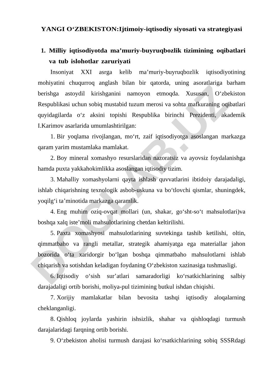 Yangi O‘zbekiston ijtimoiy-iqtisodiy siyosati va strategiyasi