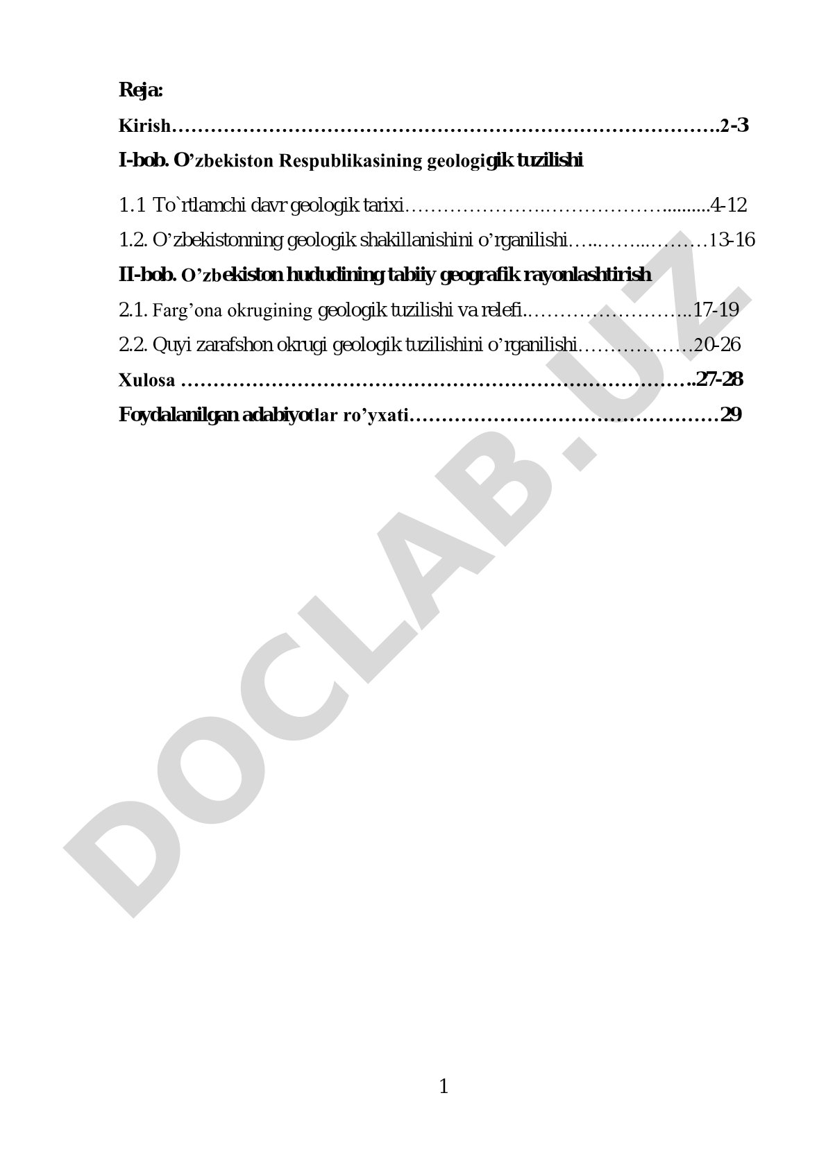 O'zbekiston Respublikasining geologik tuzilishi
