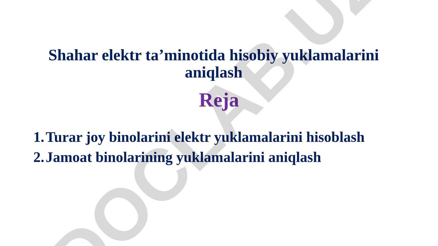 Shahar elektr ta'minotida hisobiy yuklamalarni aniqlash