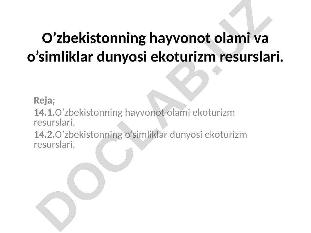 O'zbekistonning hayvonot olami va o'simliklar dunyosi ekoturizm resurslari