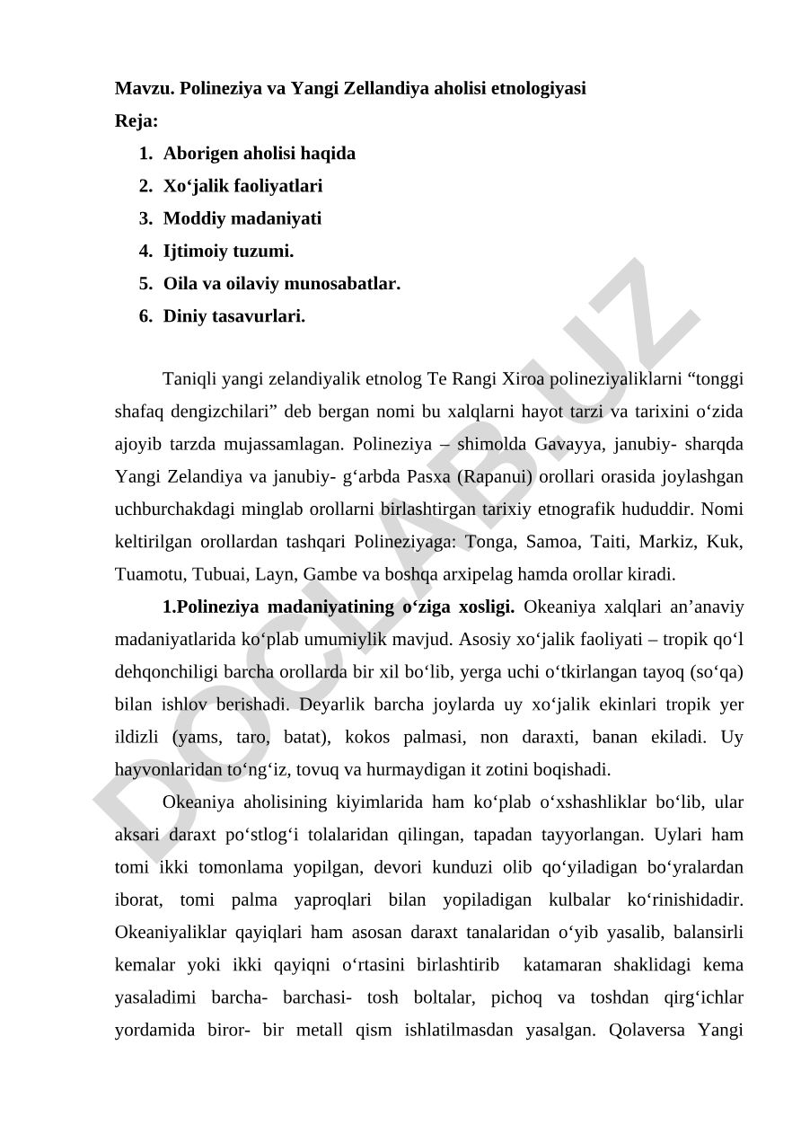Polineziya va Yangi Zellandiya aholisi etnologiyasi
