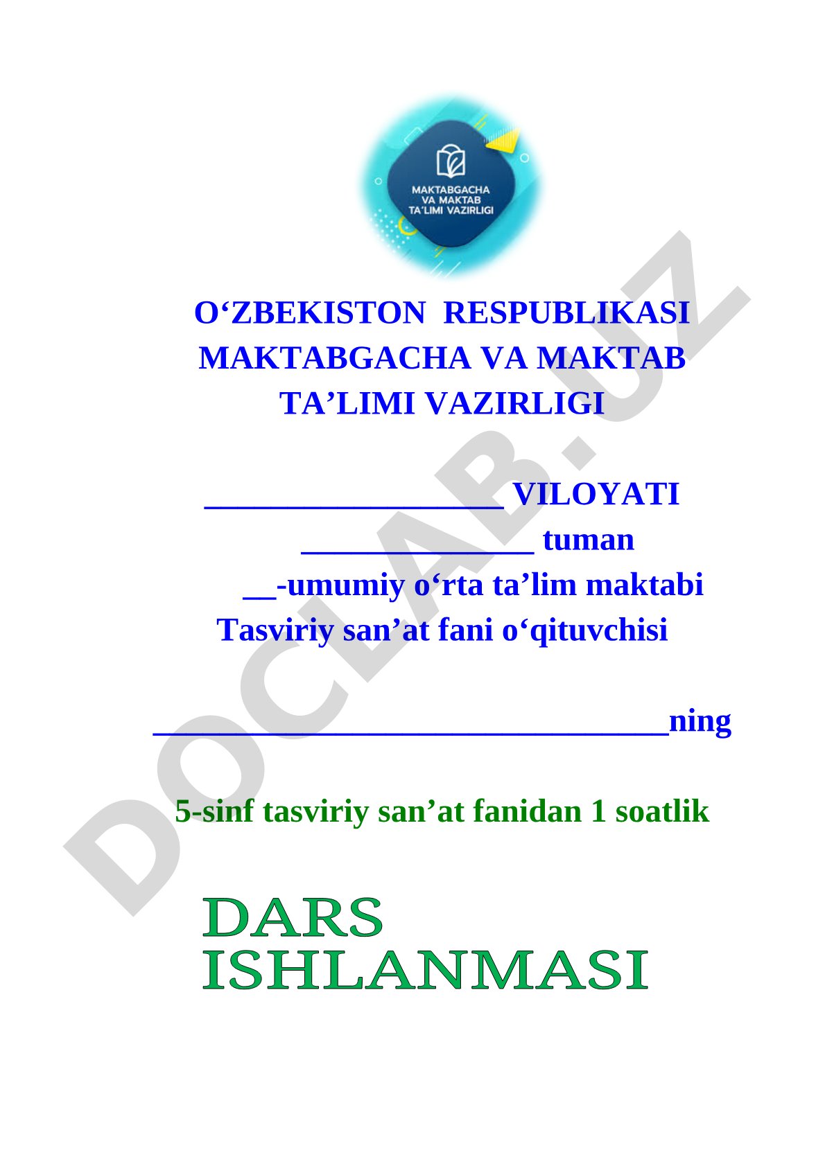 Tasviriy san'at dars ishlanmasi