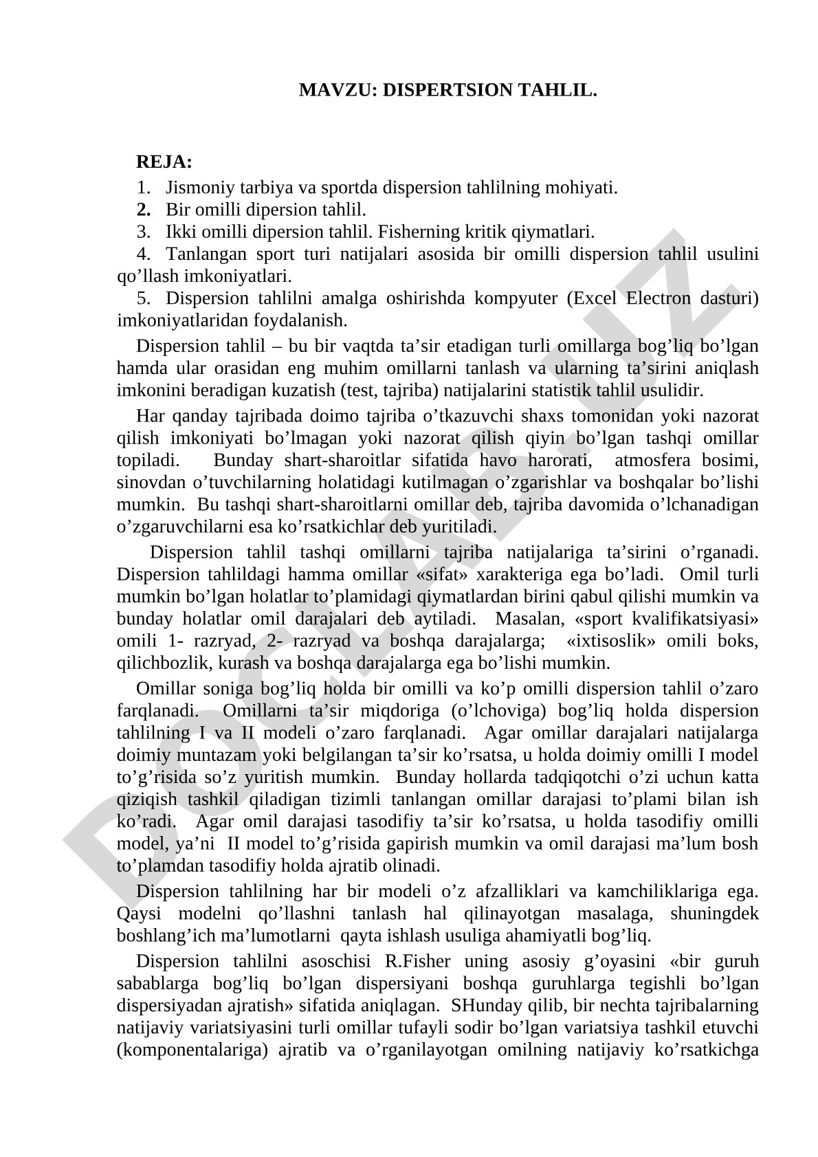 Dispersion tahlil kurs ishi