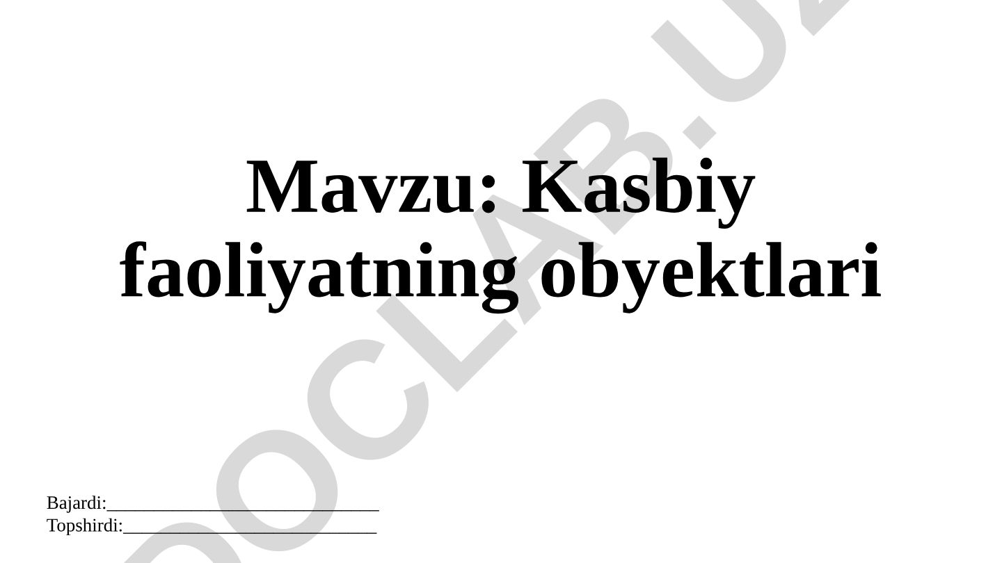 Kasbiy faoliyatning obyektlari