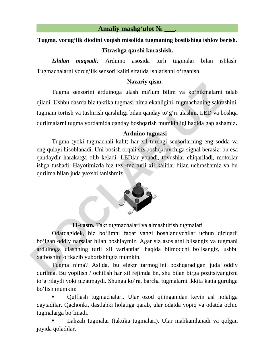 Arduino asosida tugmalar bilan ishlash va yorug'lik diodini boshqarish