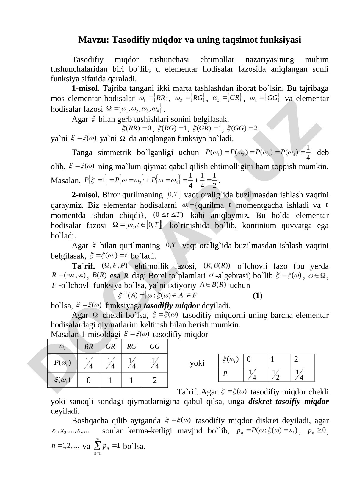 Tasodifiy miqdor taqsimoti maqolasi