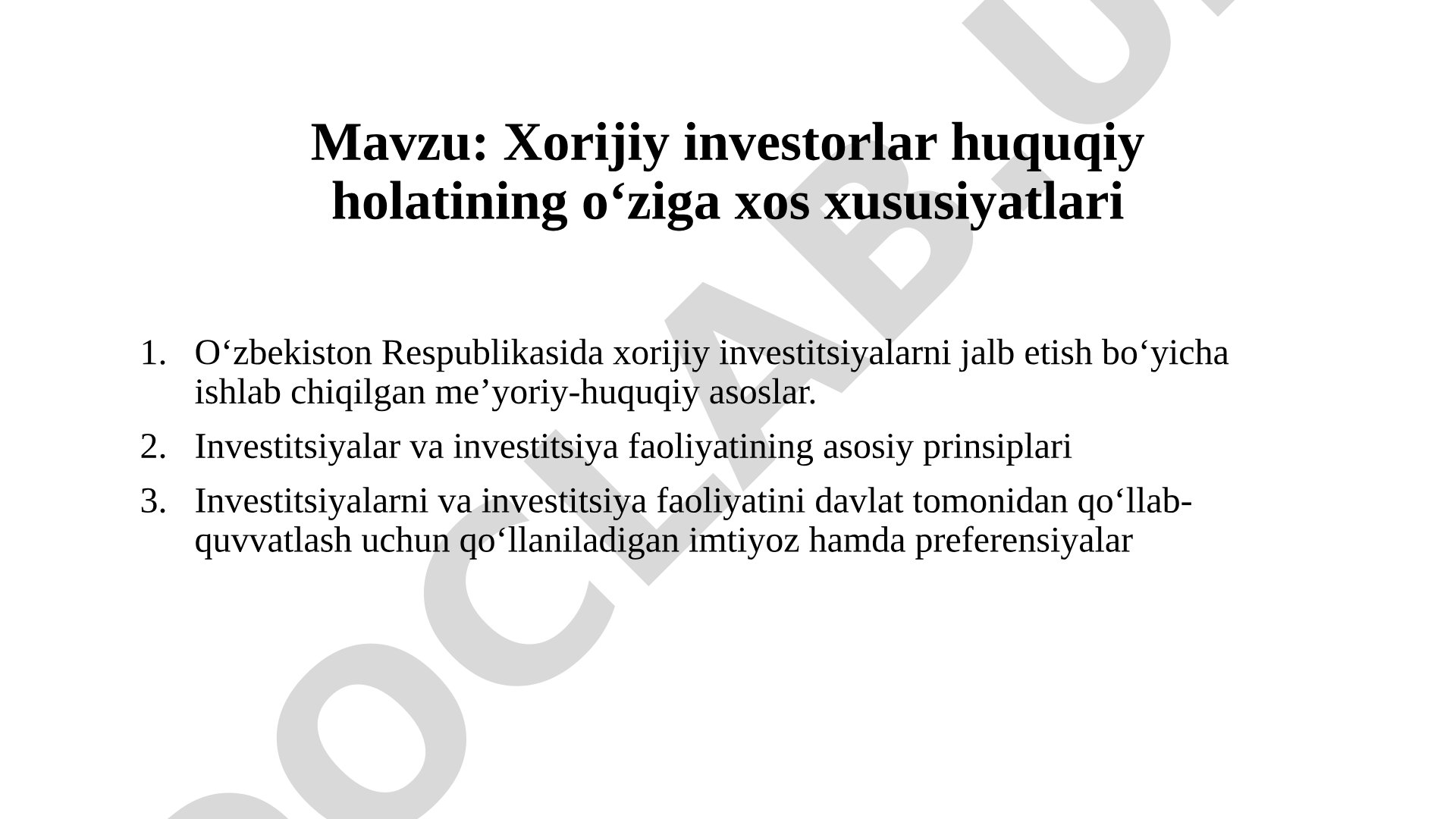 Xorijiy investitsiyalar taqdimoti