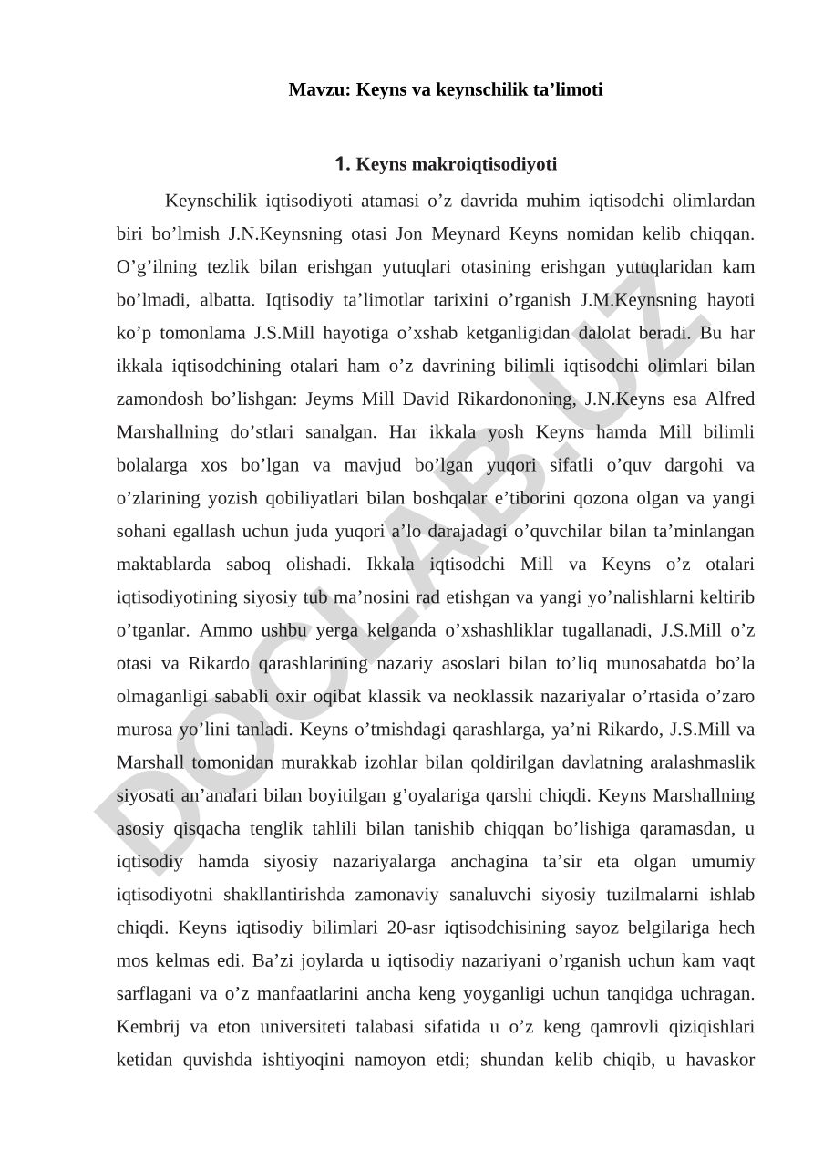 Keyns va keynschilik ta’limoti