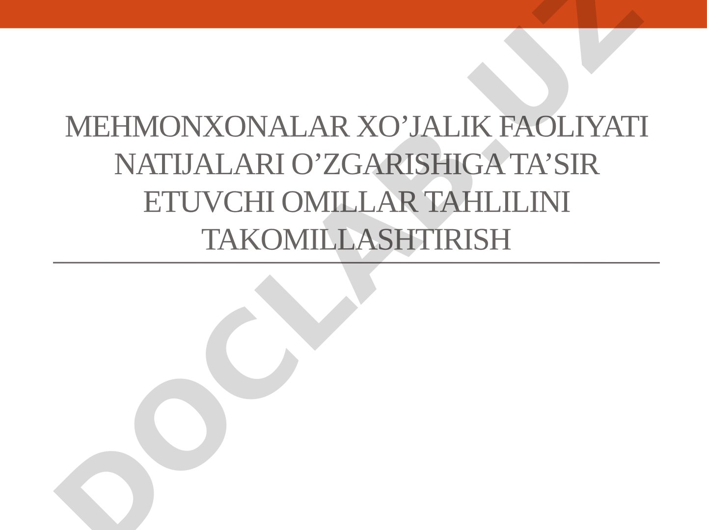 Mehmonxona faoliyati tahlili taqdimoti
