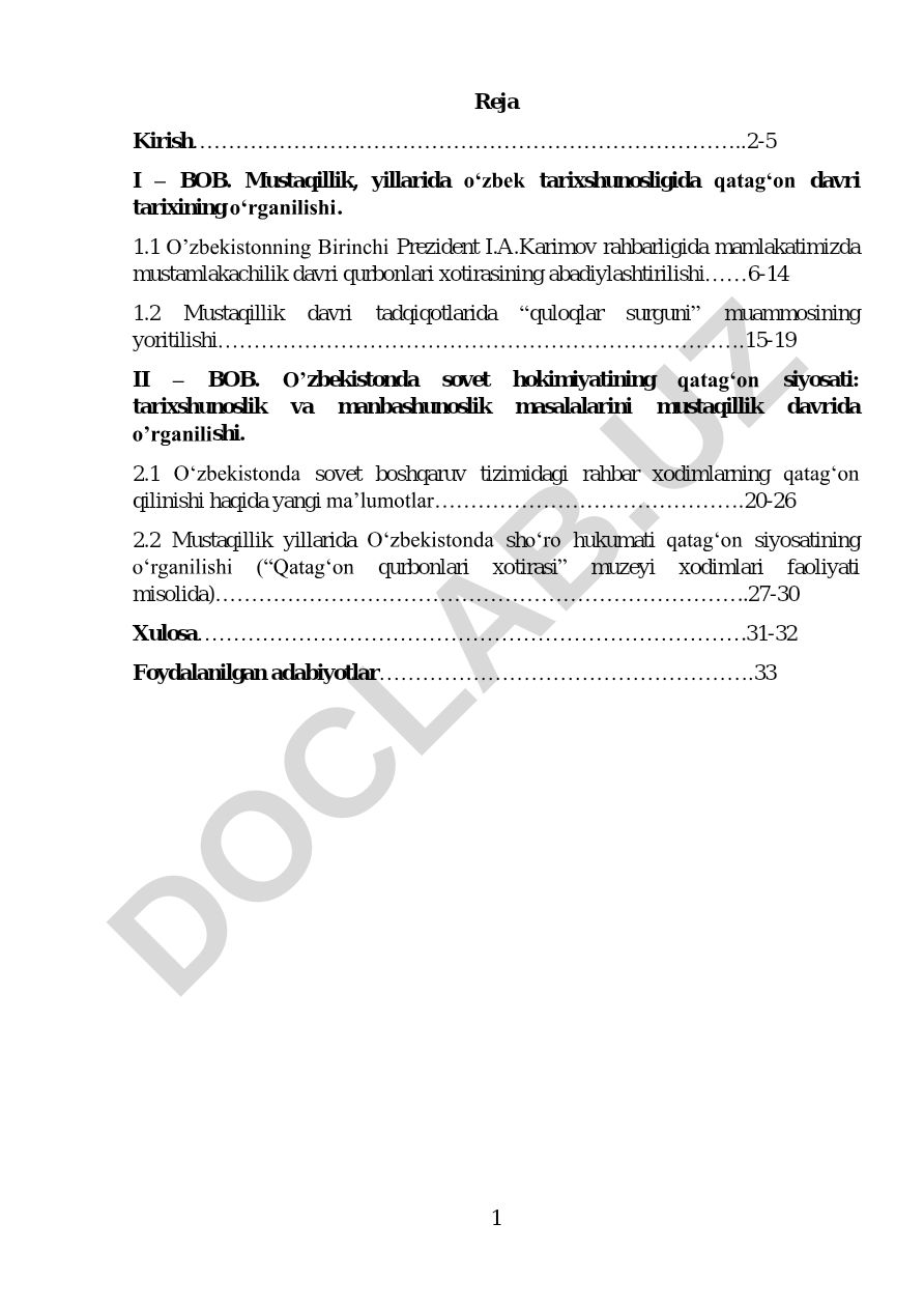 Mustaqillik davrida O'zbekistonda sovet hokimiyati qatag'on siyosatining o'rganilishi