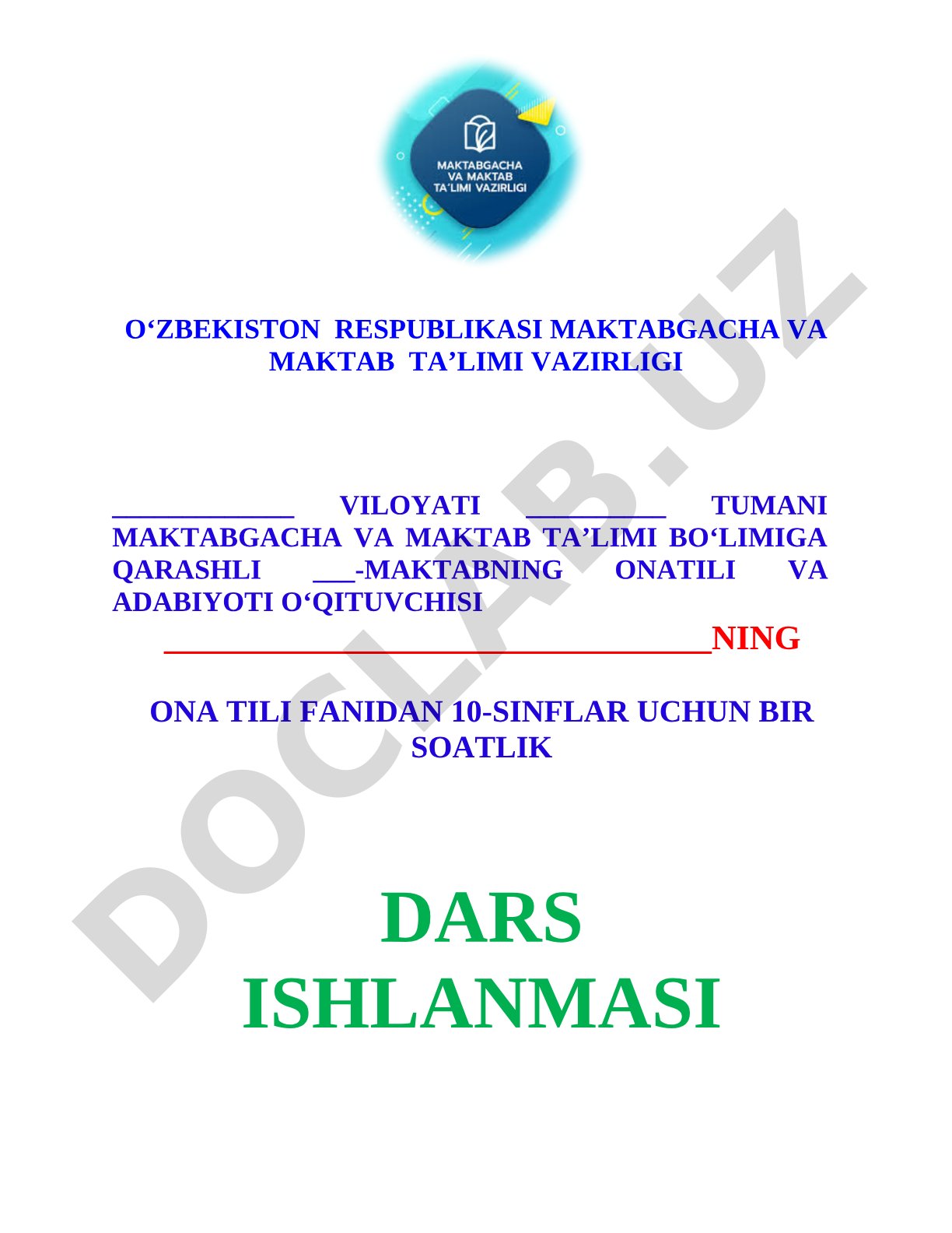 Ona tili dars ishlanmasi
