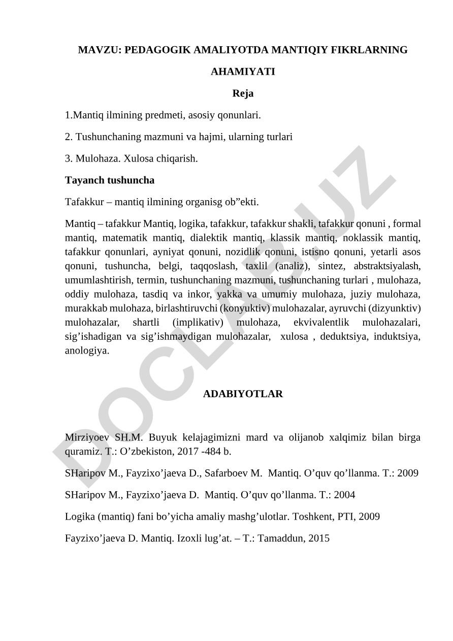 PEDAGOGIK AMALIYOTDA MANTIQIY FIKRLARNING AHAMIYATI