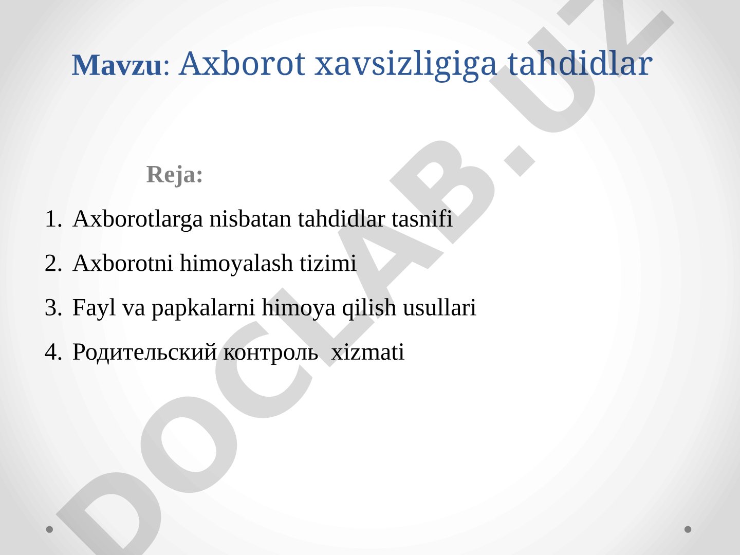 Axborot xavfsizligi tahdidlari taqdimoti
