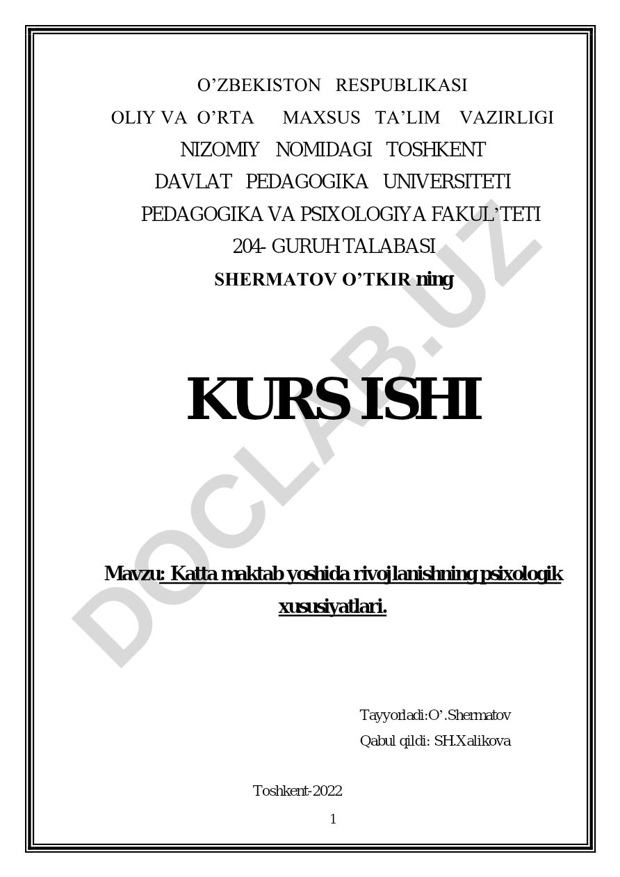 Katta maktab yoshida rivojlanishning psixologik xususiyatlari