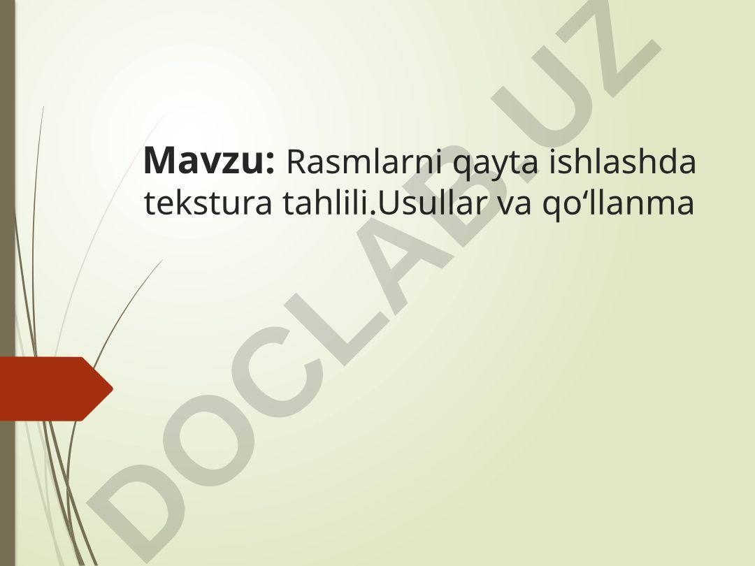 Rasmlarni qayta ishlashda tekstura tahlili. Usullar va qoʻllanma