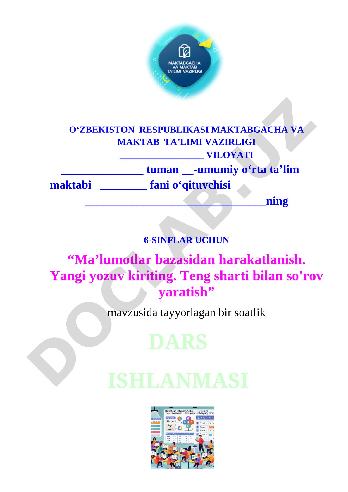 Ma’lumotlar bazasi dars ishlanmasi