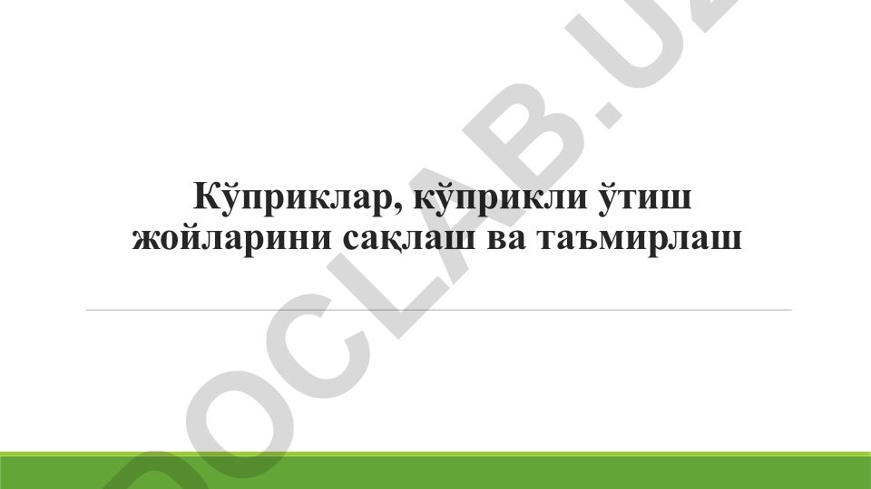 Кўприклар ва кўприкли ўтиш жойларини сақлаш ва таъмирлаш