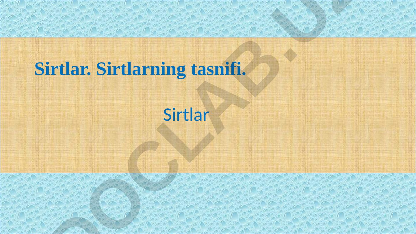 Sirtlar va ularning tasnifi