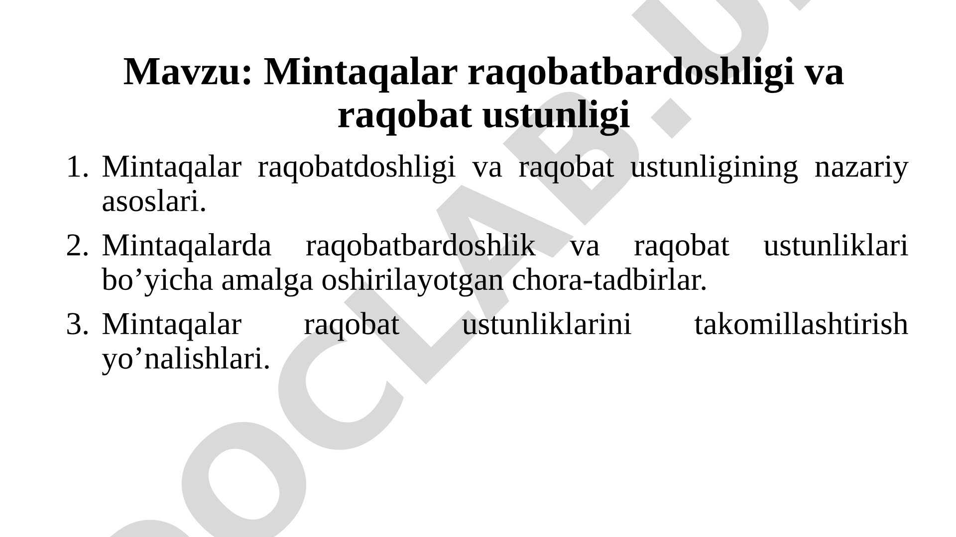 Mintaqalar raqobatbardoshligi taqdimoti