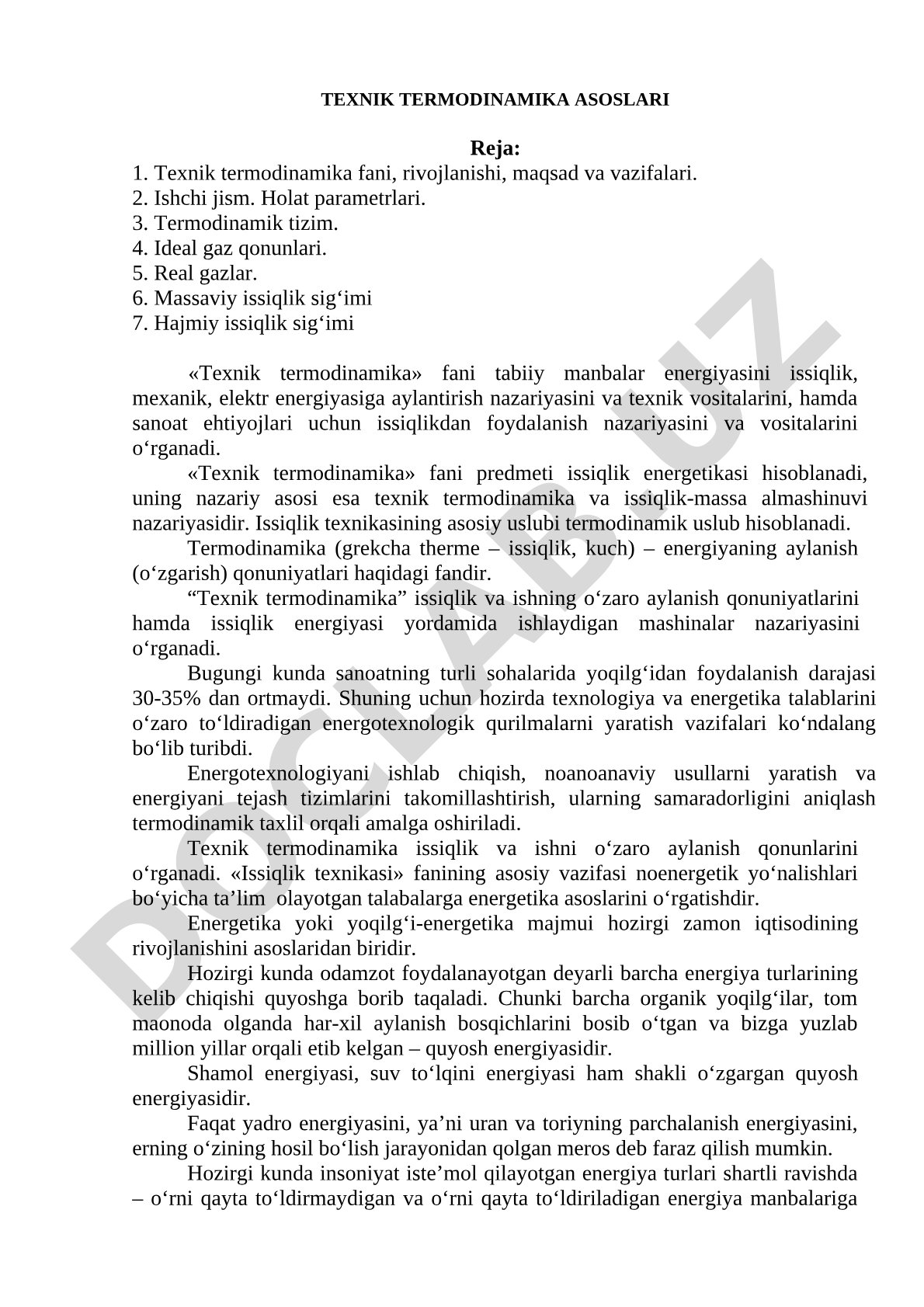 Texnik termodinamika asoslari