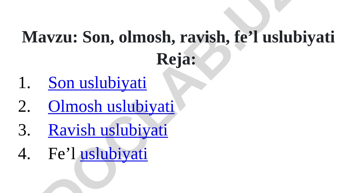 Son, olmosh, ravish, fe’l uslubiyati