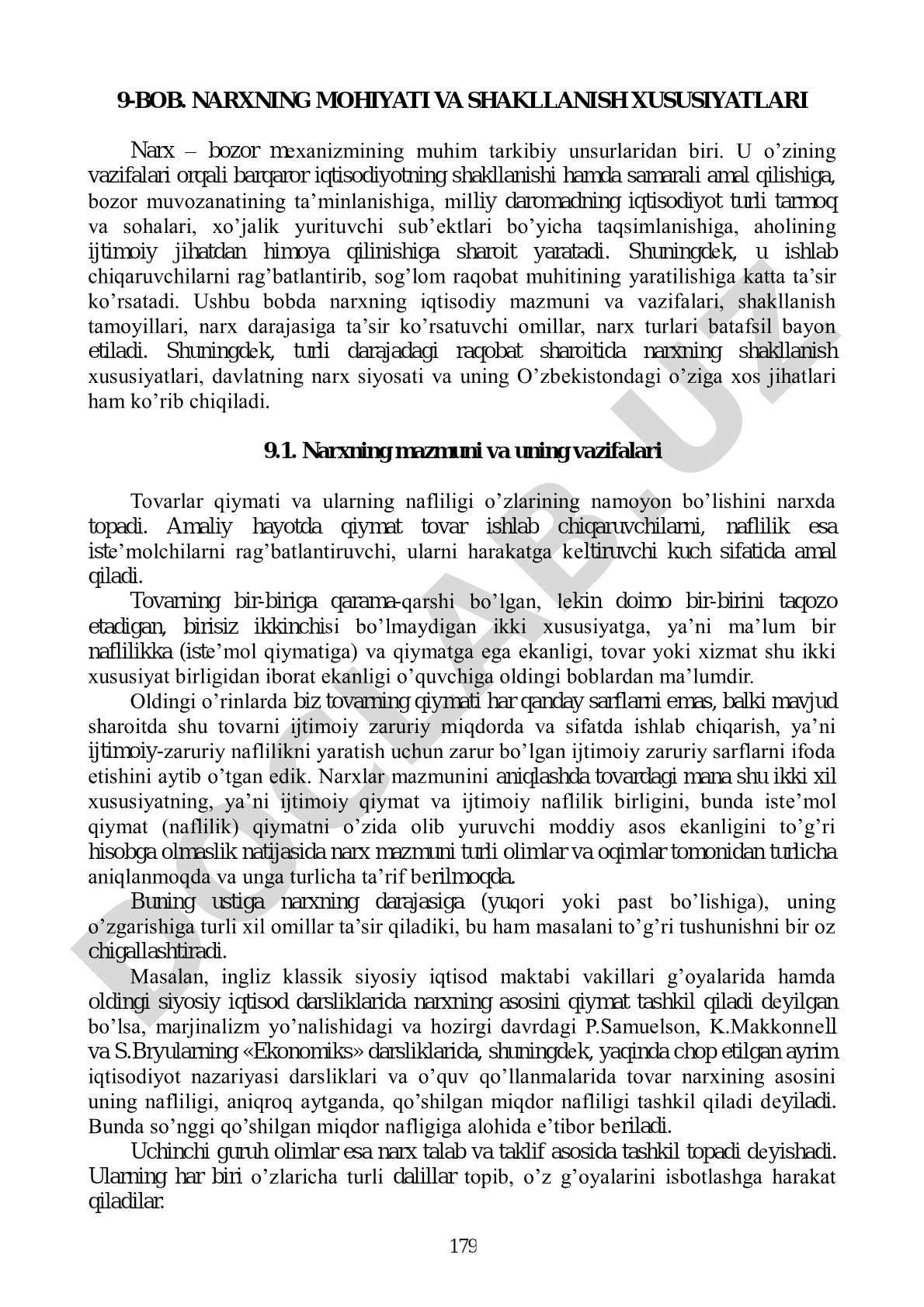 Narxning mohiyati va shakllanishi bo'limi