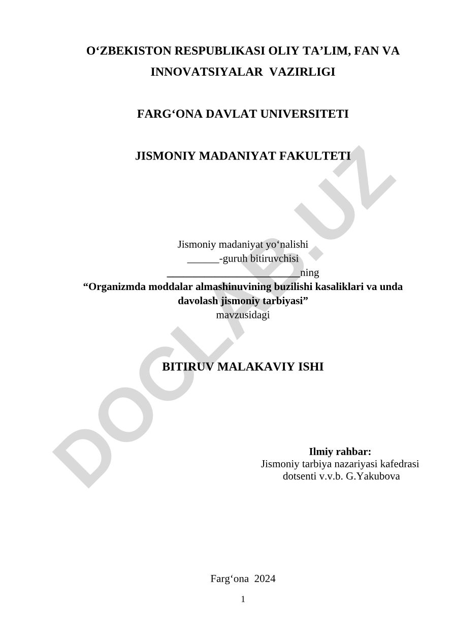 Organizmda moddalar almashinuvining buzilishi kasaliklari va unda davolash jismoniy tarbiyasi
