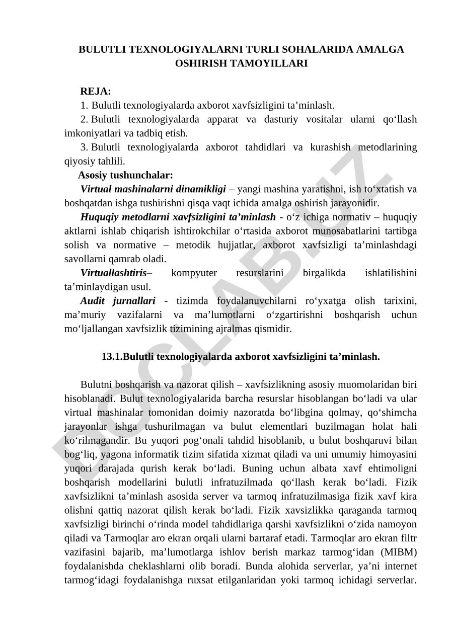 Bulutli texnologiyalarda axborot xavfsizligini ta'minlash tamoyillari