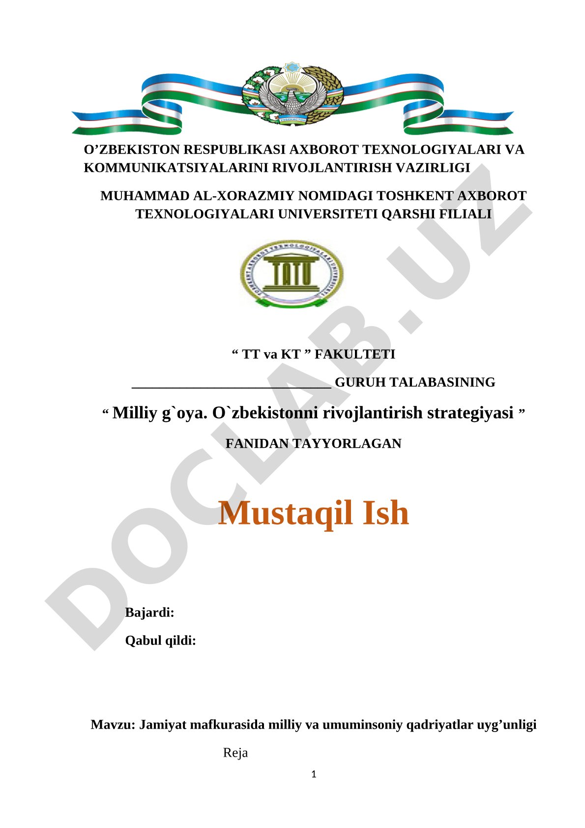 Milliy g'oya mustaqil ishi