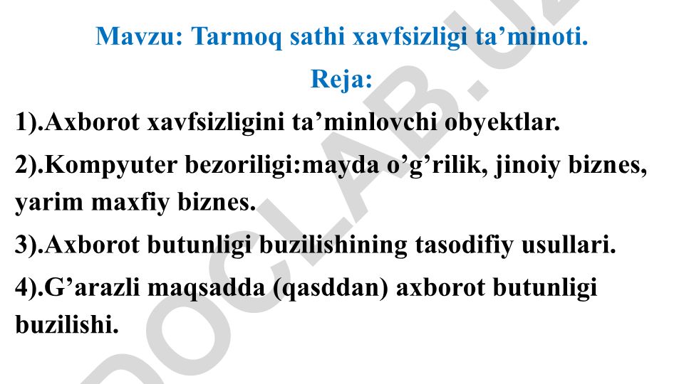 Tarmoq sathi xavfsizligi ta’minoti