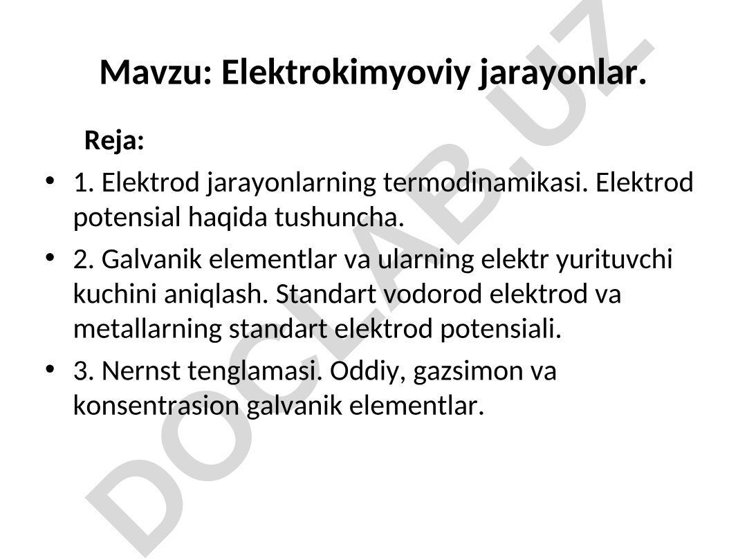 Elektrokimyoviy jarayonlar