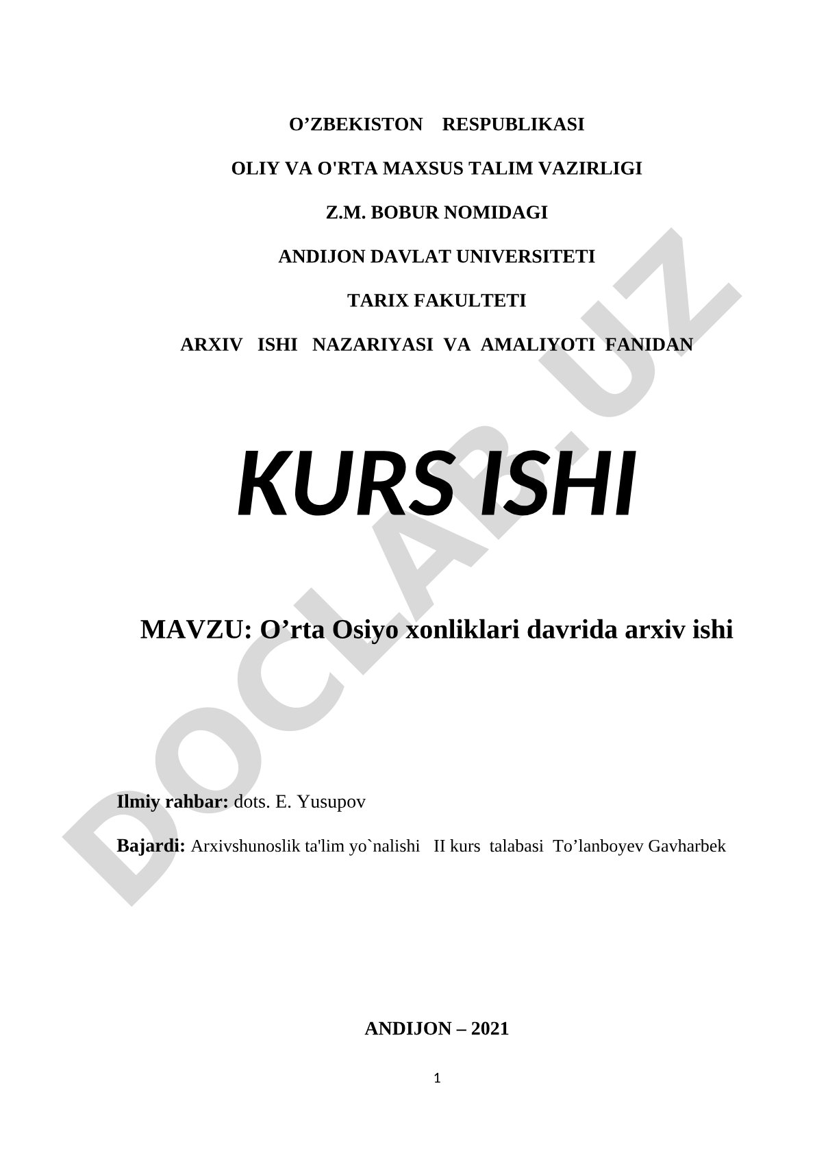 O'rta Osiyo xonliklari davrida arxiv ishi