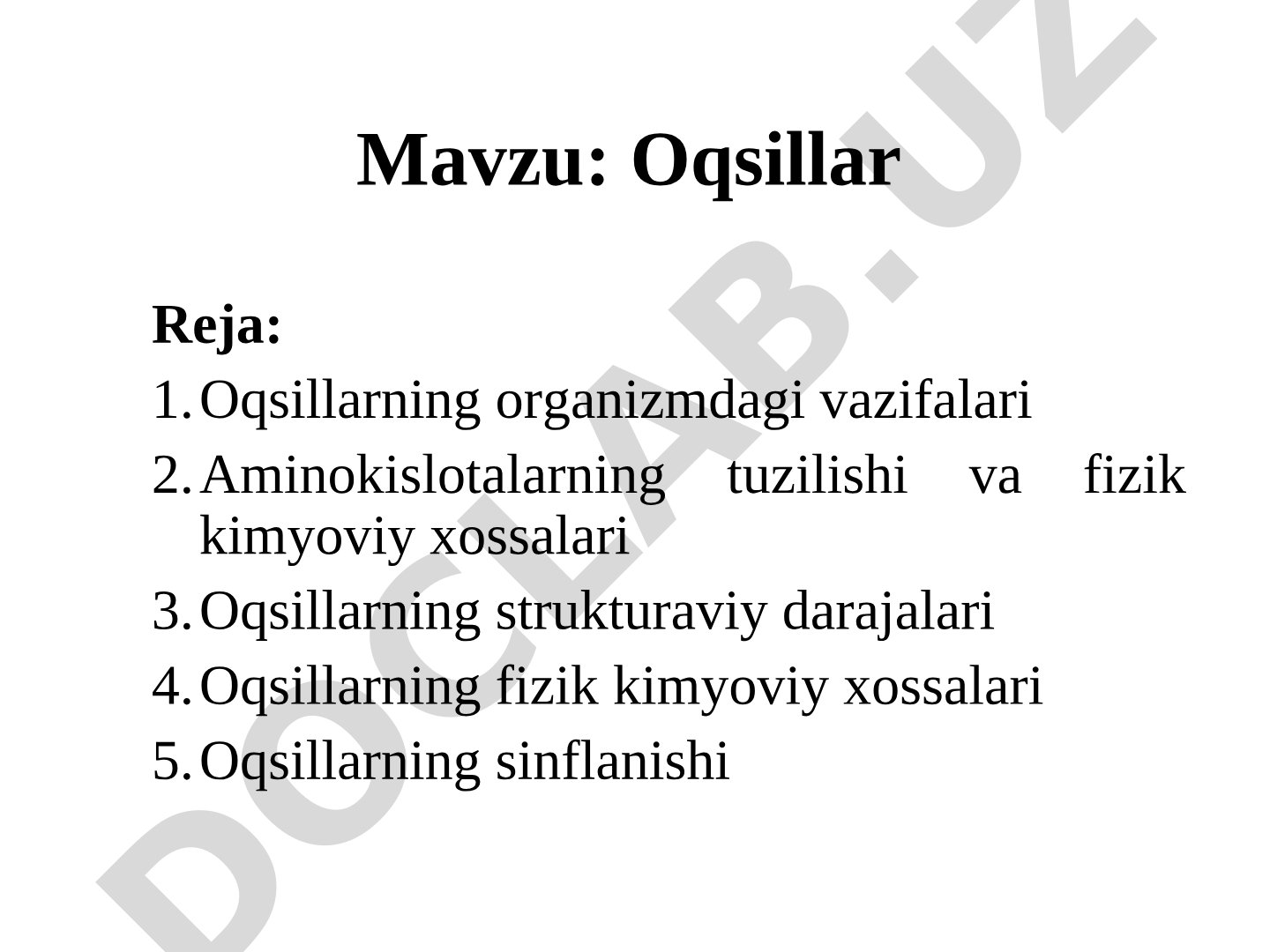 Oqsillar haqida taqdimot