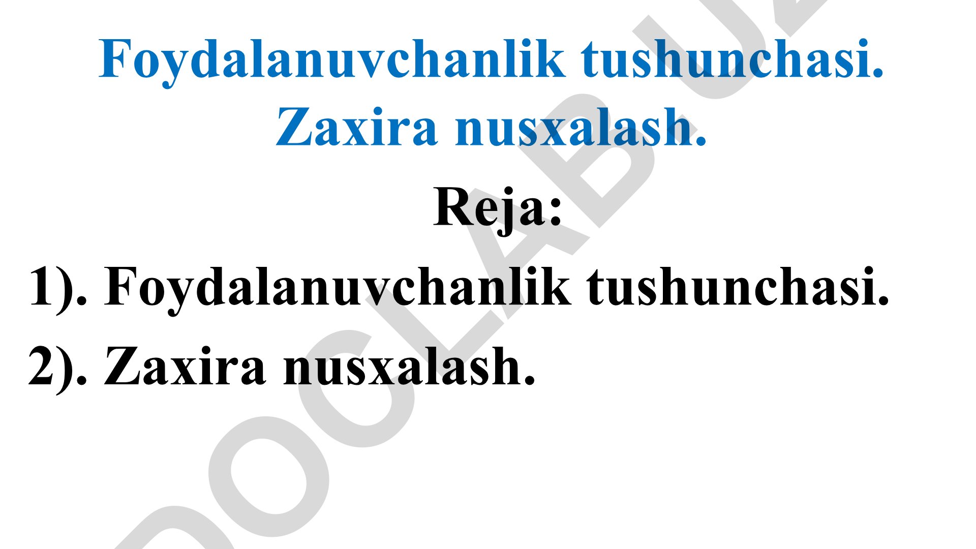 Foydalanuvchanlik tushunchasi va zaxira nusxalash
