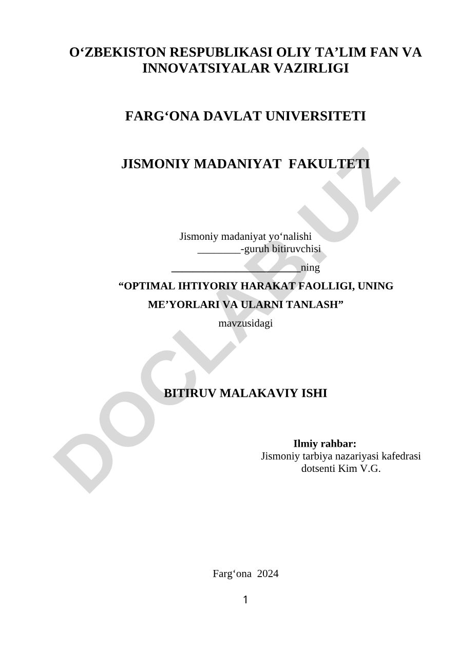 Optimal ihtiyoriy harakat faolligi, uning me'yorlari va ularni tanlash