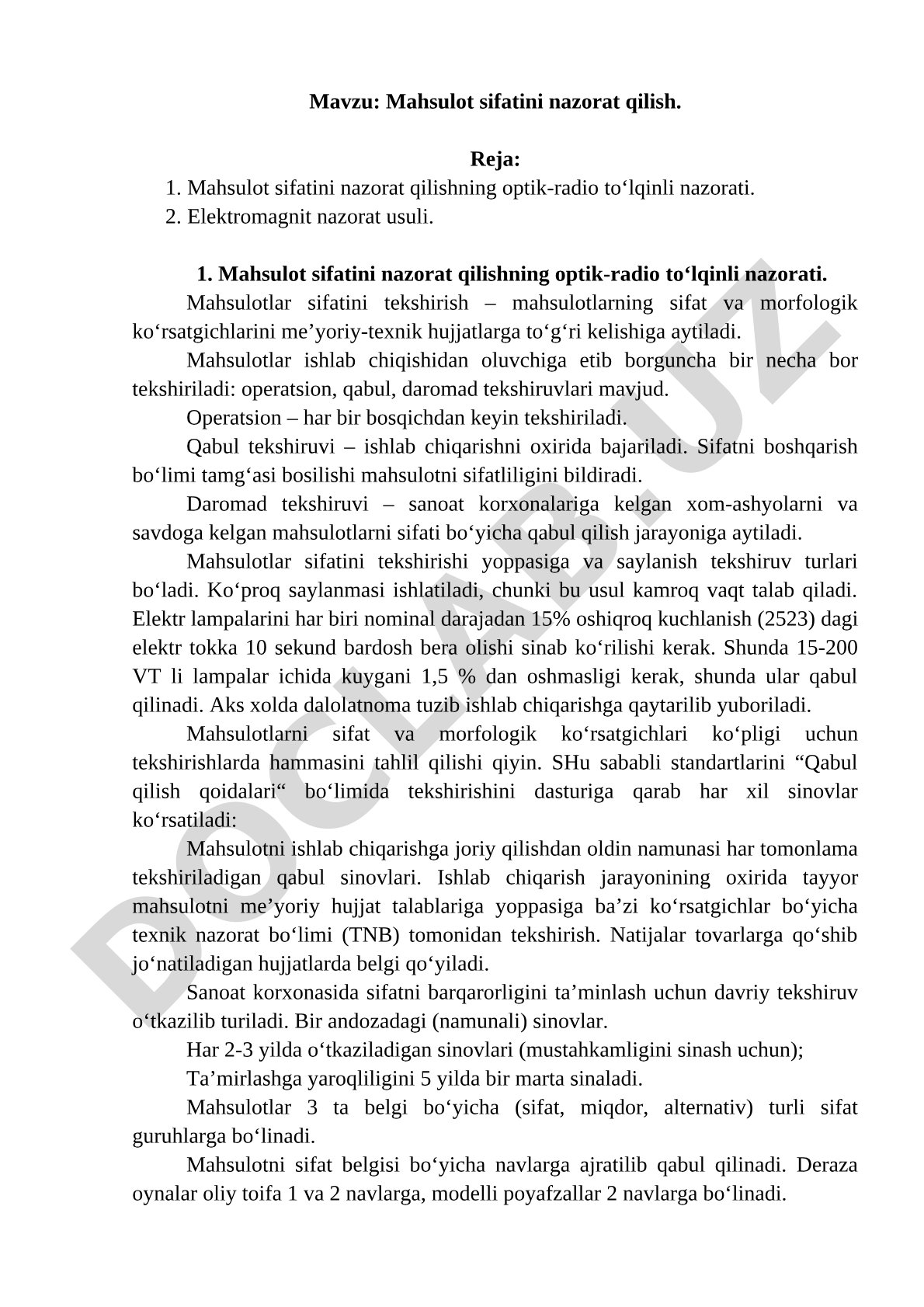 Mahsulot sifatini nazorat qilish