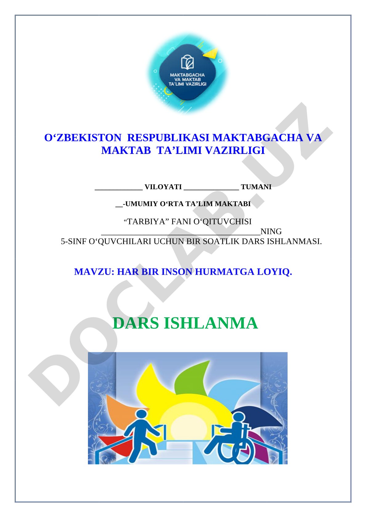 Tarbiya fani dars ishlanmasi